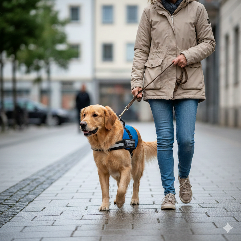 Mensch mit Assistenzhund im Alltag – sicher und konzentriert